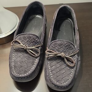 Bottega Veneta Woven Suede Bow Moccasin Loafers - Charcoal